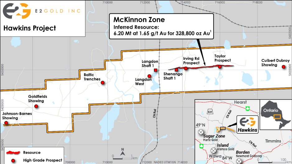 Hawkins Gold Project showing the location of the McKinnon Zone