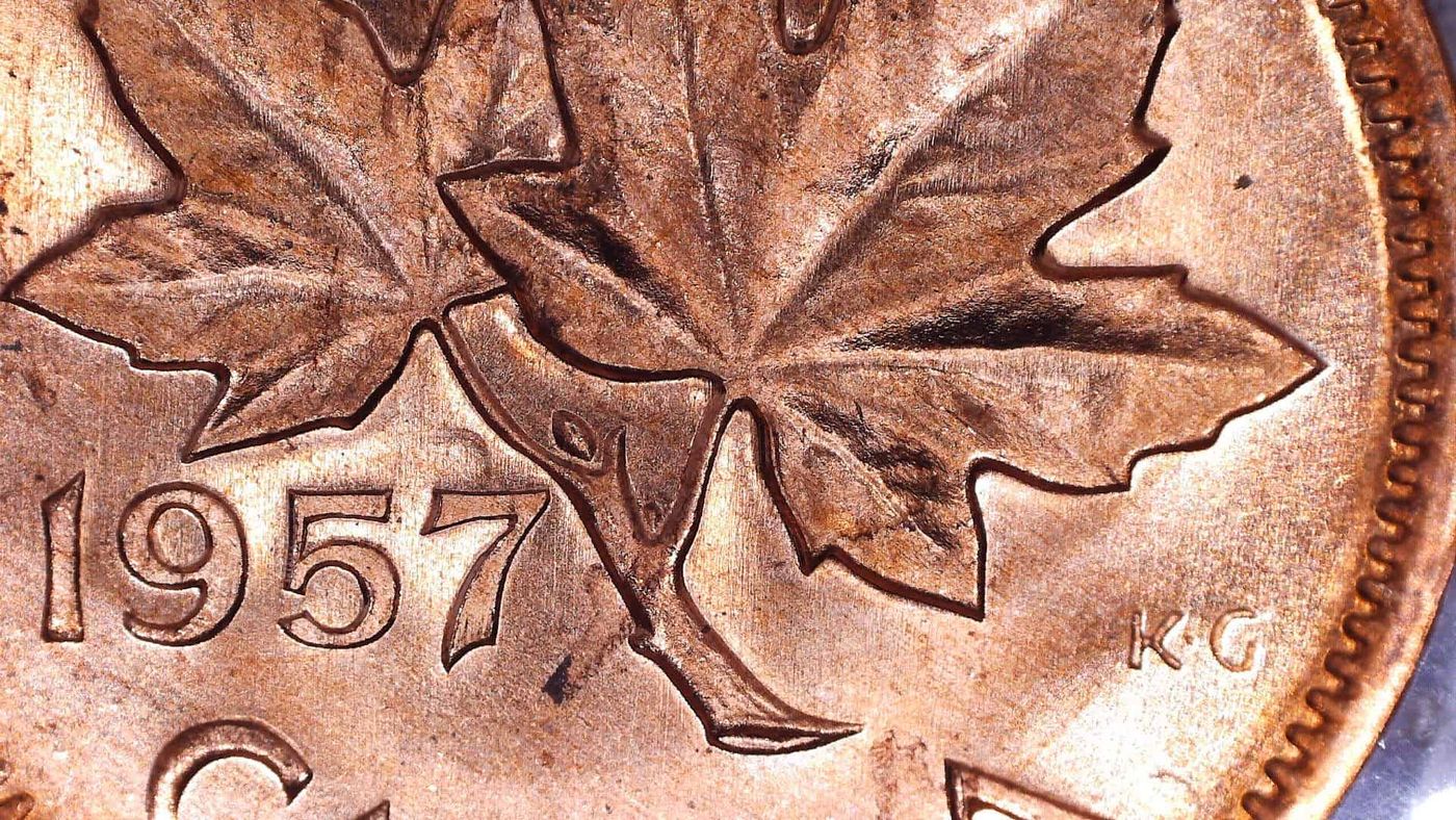 Canada - 1957 1-Cent Dbl. Hanging 7 - B.UNC