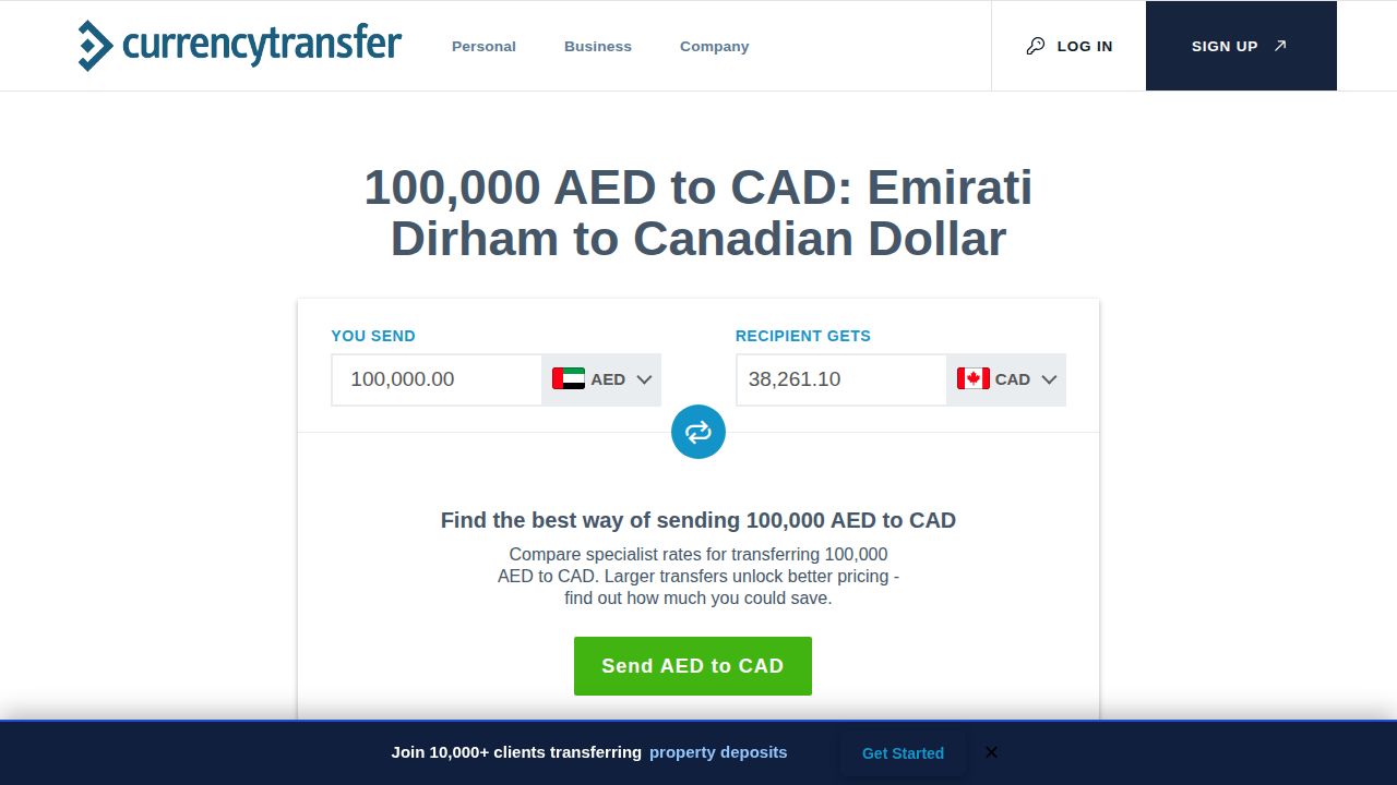 100,000 AED to CAD: Convert Emirati Dirham to Canadian Dollar