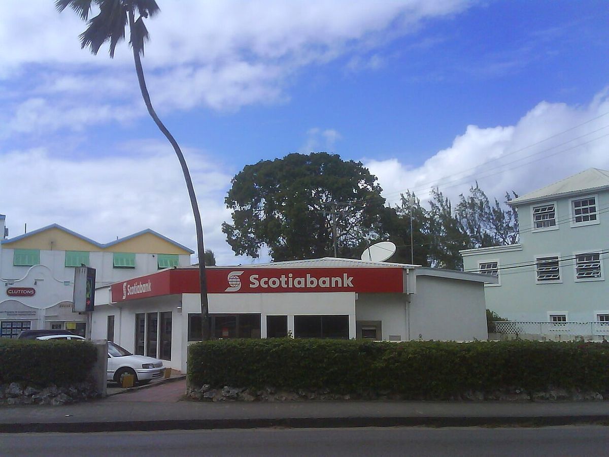 A branch of Scotiabank on Highway 1 in Holetown, Saint James, Barbados.