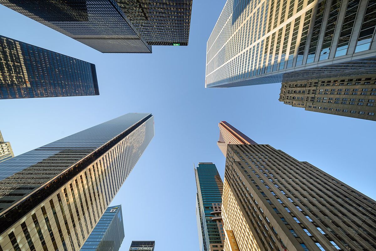 Buildings in Toronto Financial District. Including First Canadian Place (tallest building in Toronto and Canada since 1976), The Adelaide Ho