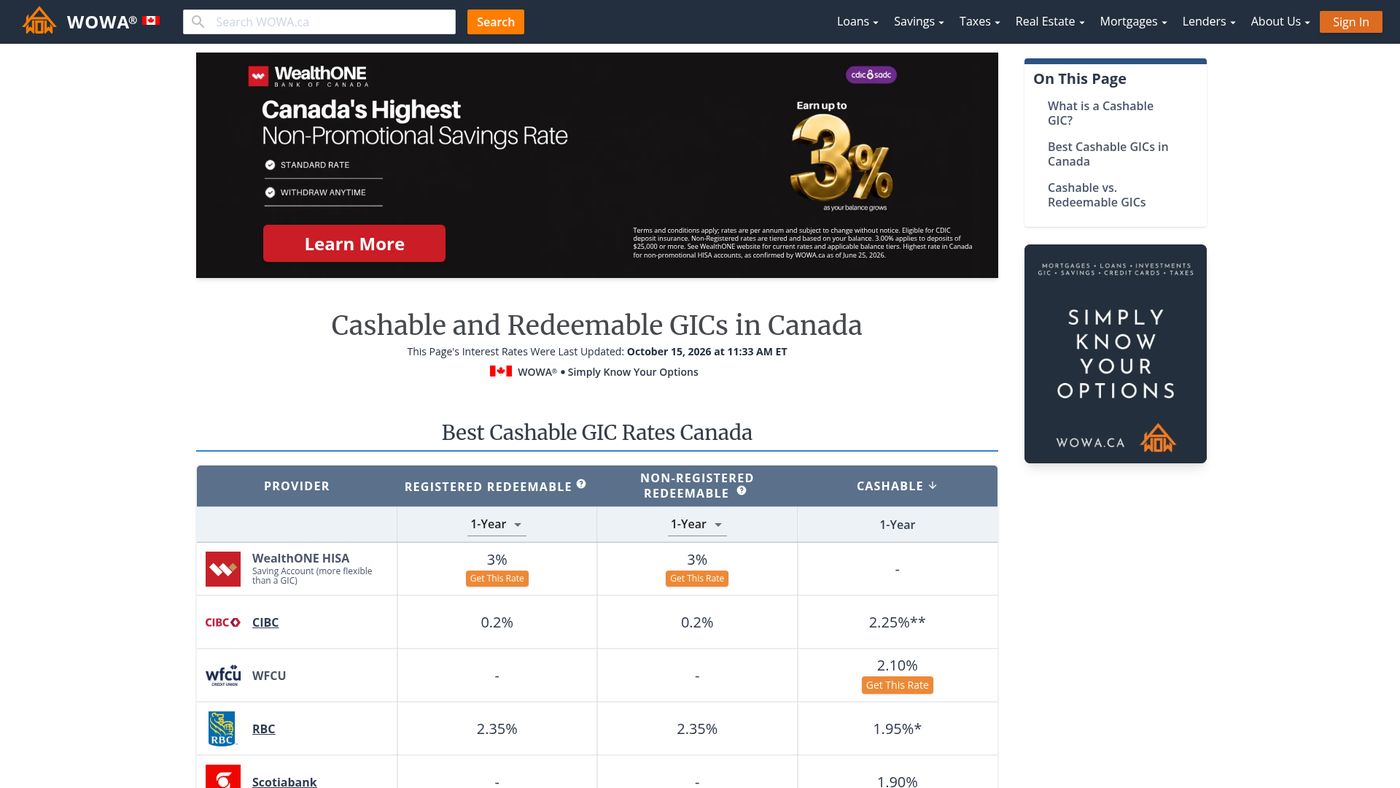Best Cashable and Redeemable GICs in Canada | WOWA.ca