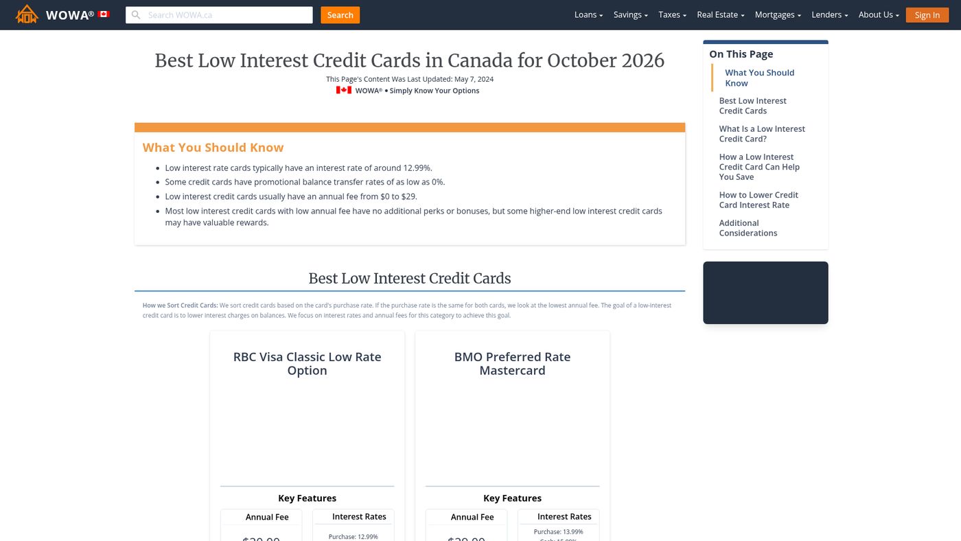 Best Low Interest Credit Cards in Canada for 2026 | WOWA.ca