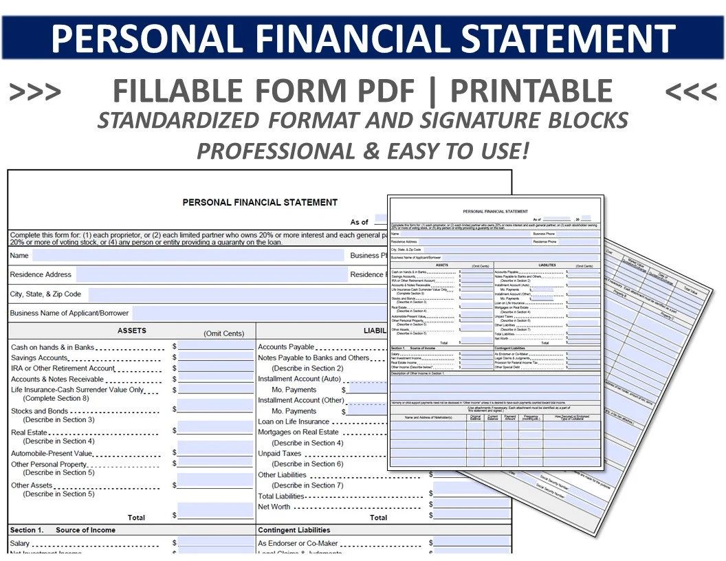 PERSONAL FINANCIAL STATEMENT | Pfs | Personal Balance Sheet | Personal  Financials for Loan Application