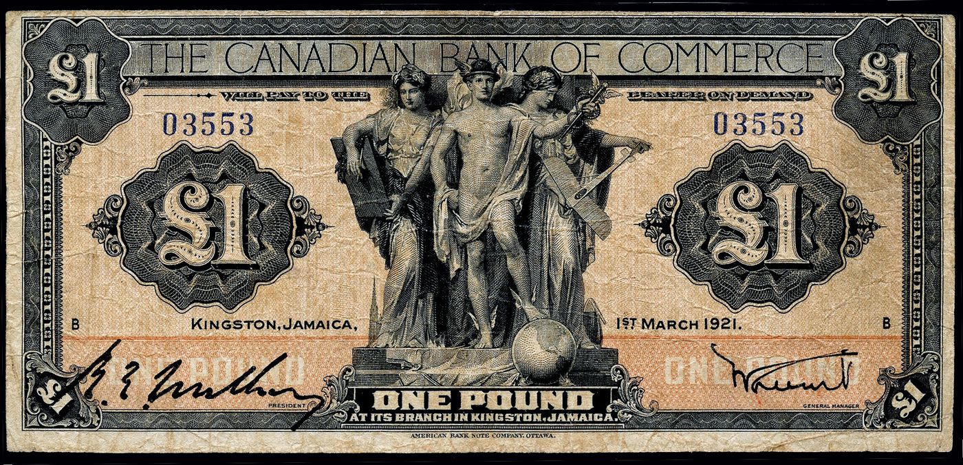 The Canadian Bank of Commerce; 1921 1 Pound (Kingston, Jamaica) CH-752402  #03553, PMG Very Fine-20. - Canadian Coins and Paper Money