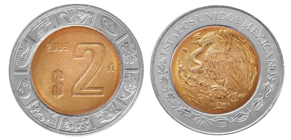 Mexico 2 Pesos, 1996-2024, KM #604, Mint