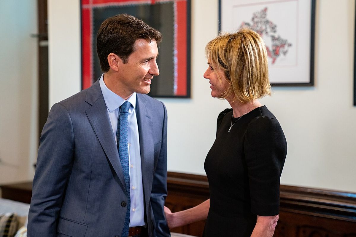 U.S. Ambassador Kelly Craft greets Canadian Prime Minister Justin Trudeau at West Block at Parliament Hill Ottawa, Canada on August 22, 2019