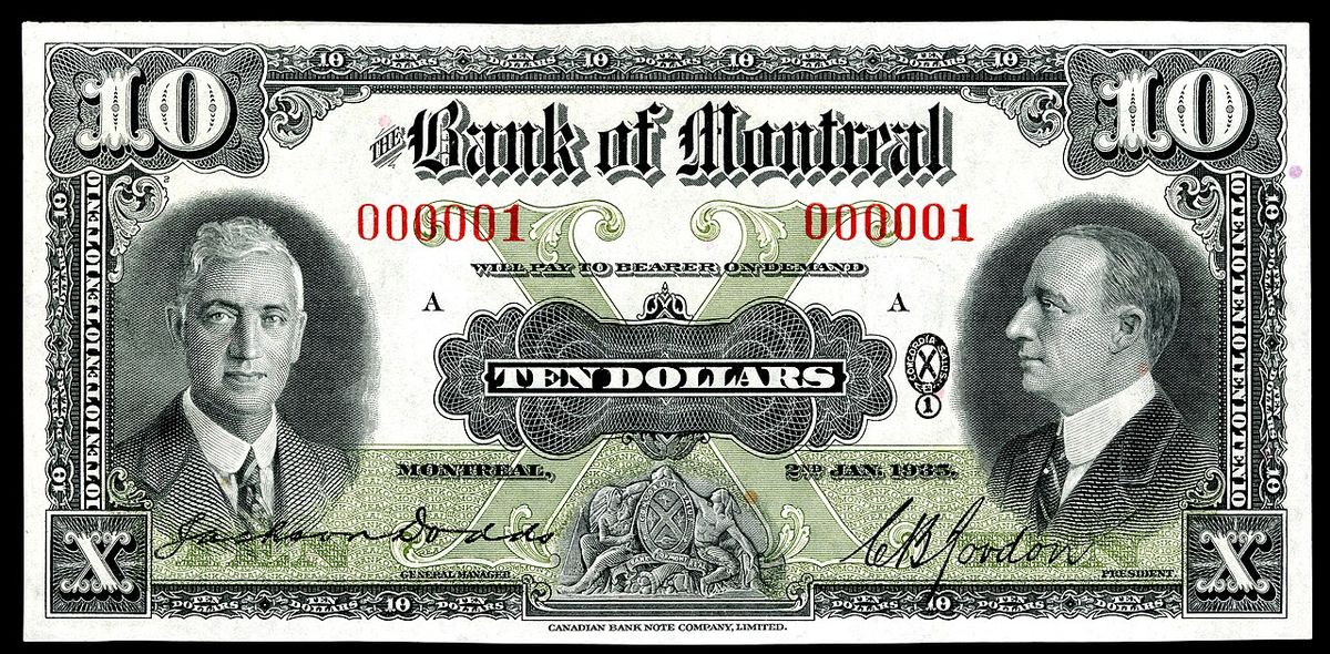 Bank of Montreal $10 note, 1935, face only
