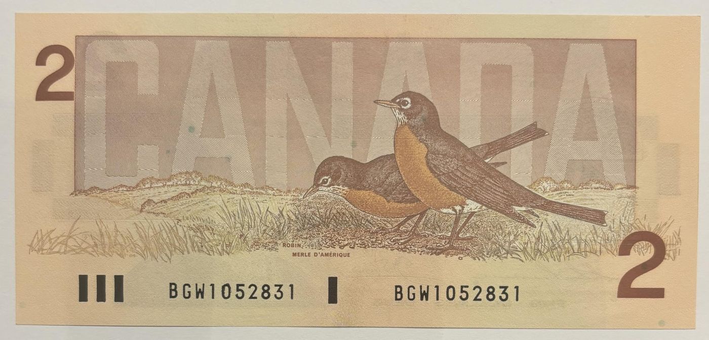 1986 Canada $2 Dollar Bill, Last Issue, Uncirculated Banknote with Random Serial # - Mint Crisp Bank Note (Qty 1) from Vukshu, Global Coins