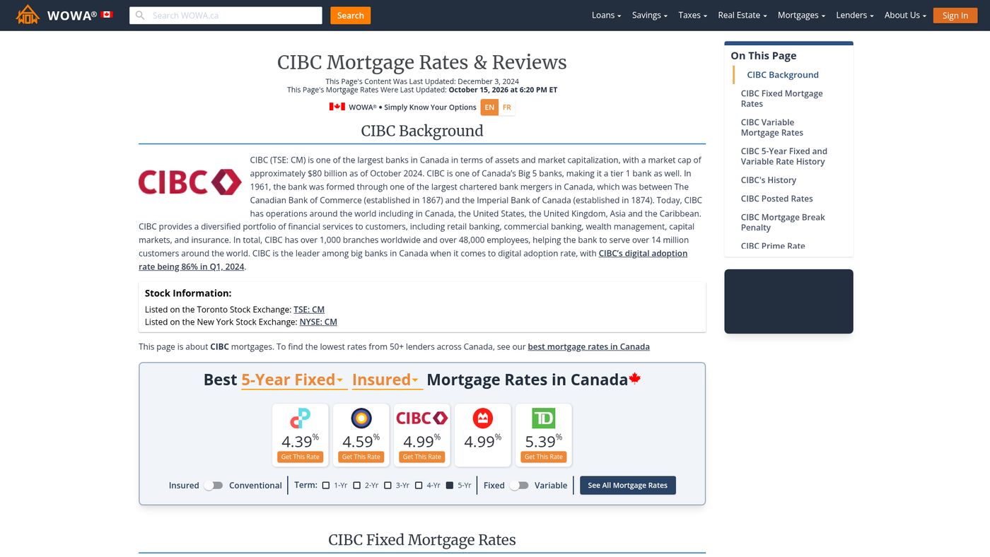 CIBC Mortgage Rates | From 4.05% | WOWA.ca