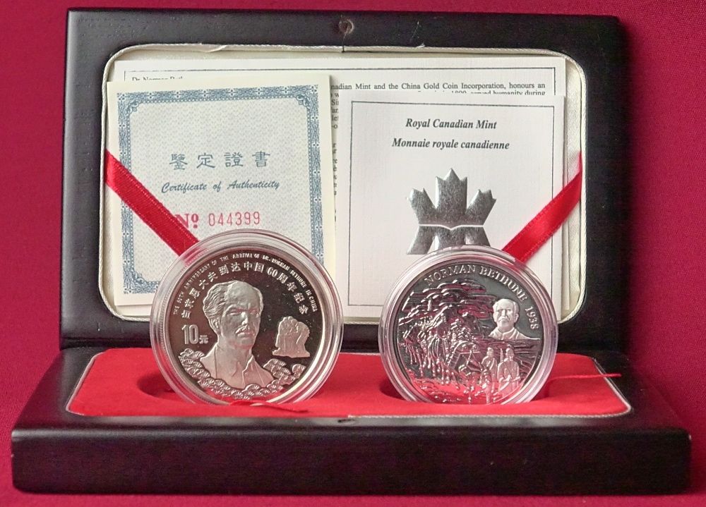 Kanada China 5 Dollars 10 Yuan 1998 Zwei Silbermünzen Set zur Ehrung von  Dr. Norman Bethune proof box coa | MA-Shops