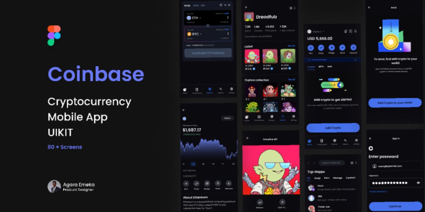 Coinbase CryptoCurrency Mobile App Kit | Figma