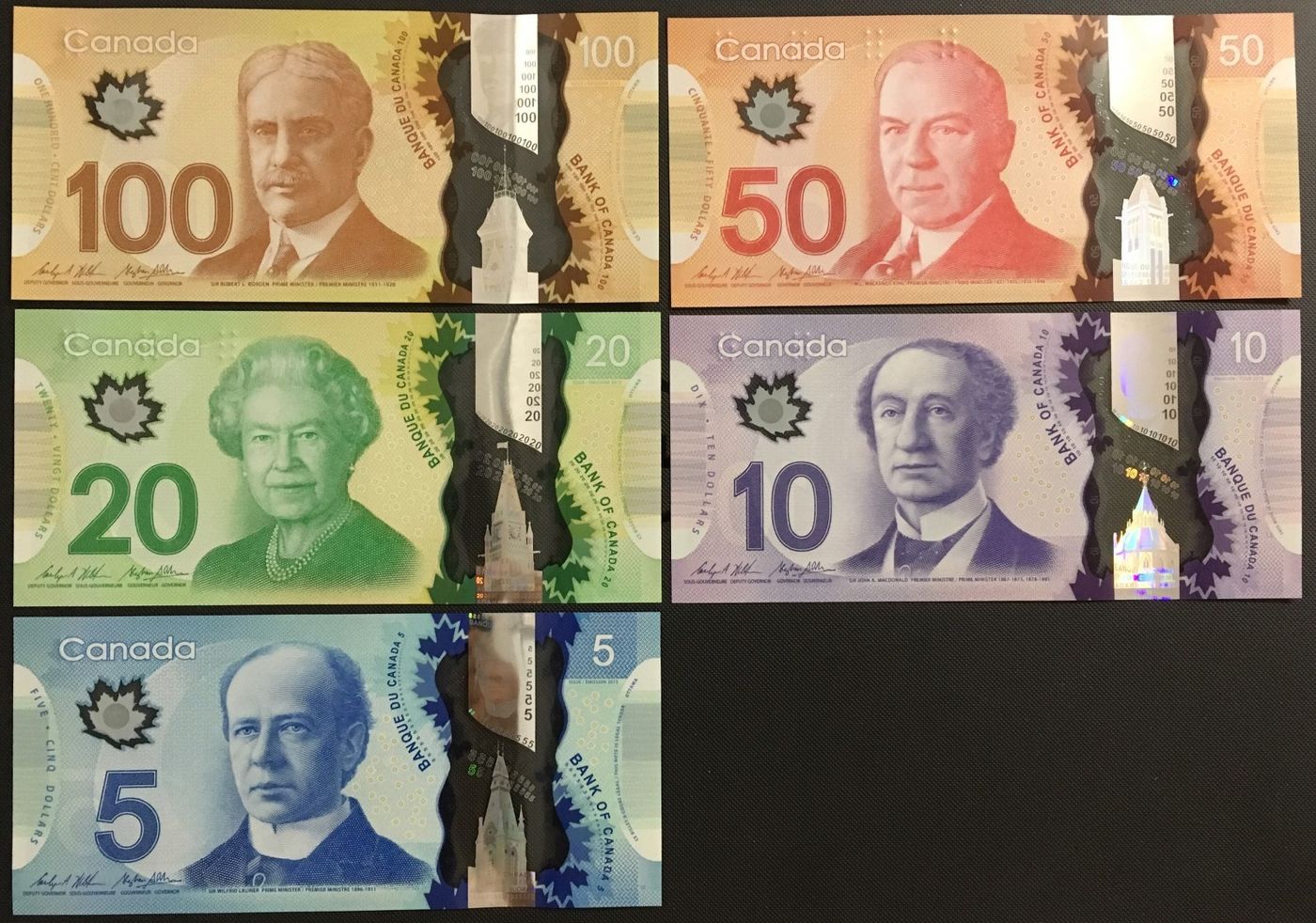 Banknote, Canada Frontiers Series $100 $50 $20 $10 $5 Polymer Notes, UNC |  eBay