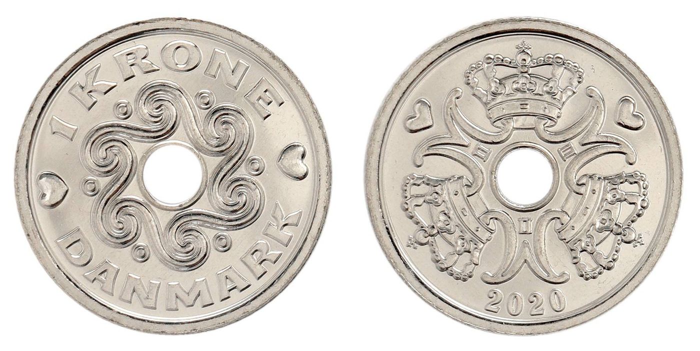 Denmark 1 Krone Coin, 2020, KM #873, Mint, Crown, Royal Mint