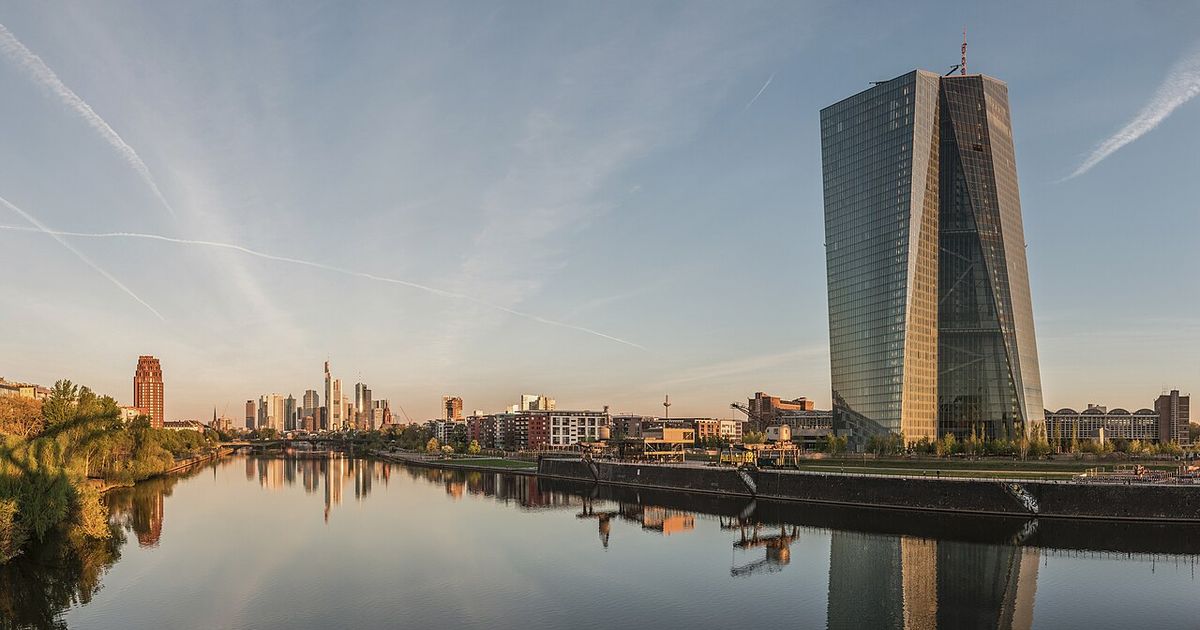 The Seat of the European Central Bank and Frankfurt Skyline at dawn, as seen from west.