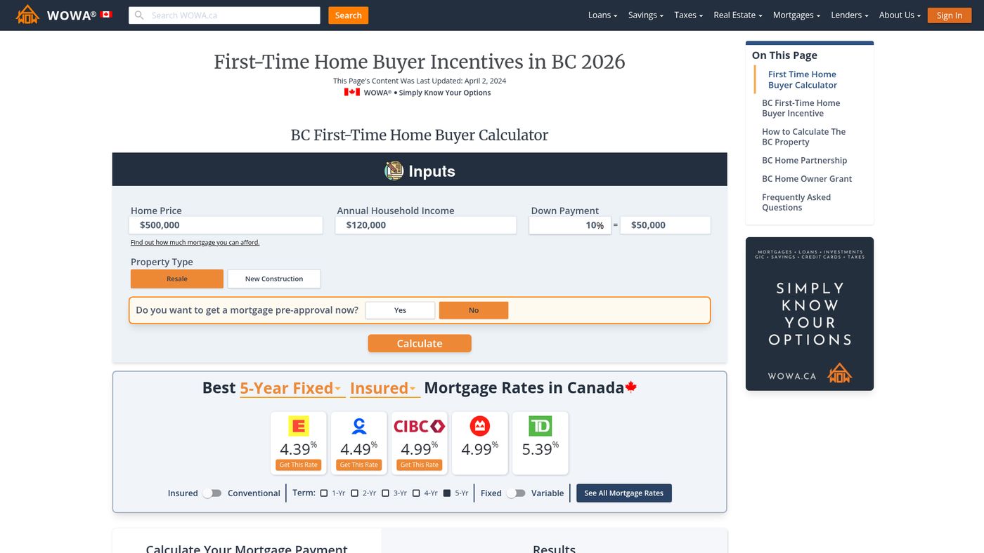 BC First-Time Home Buyer Incentives for 2026 | WOWA.ca