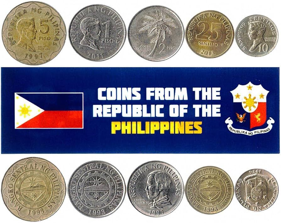 Philippines 5 Mixed Coins | 5 Sentimos to 5 Piso | Filipino Currency Since  1967 : Amazon.ca: Toys & Games