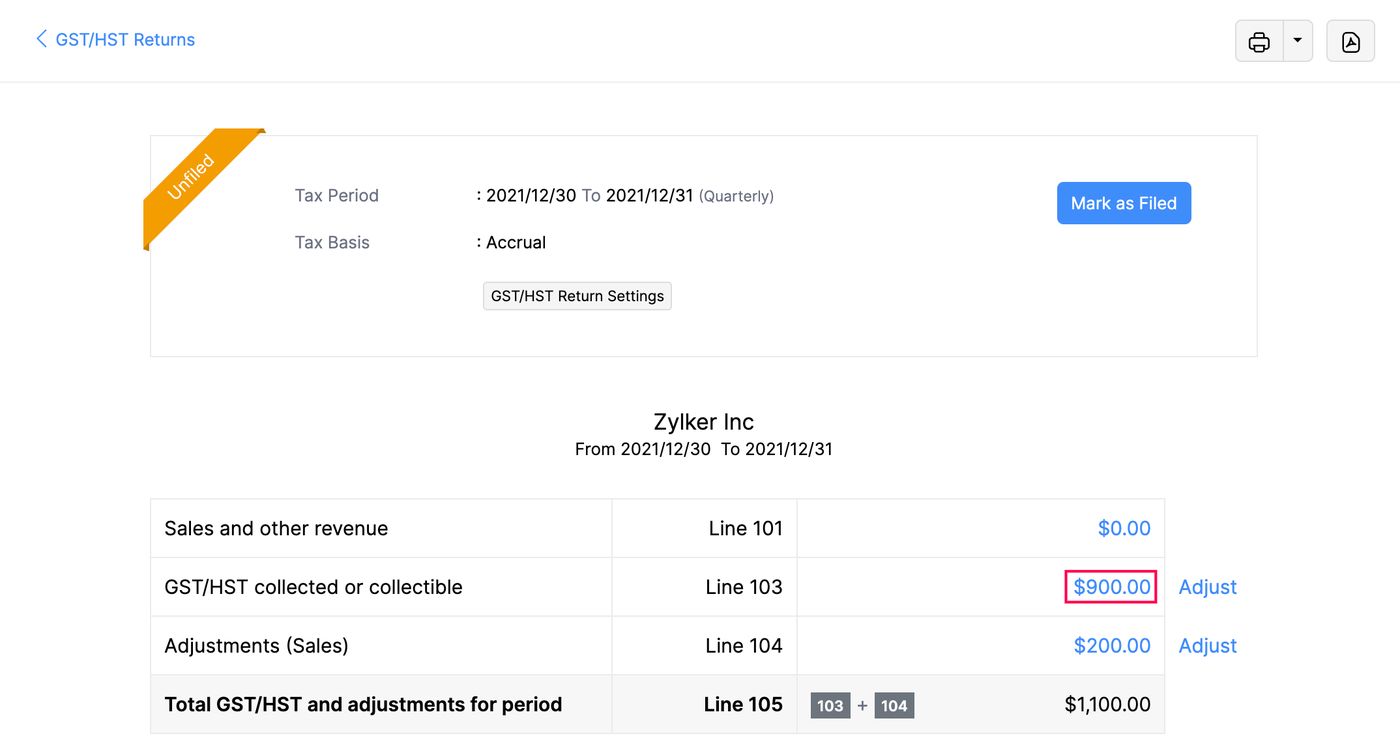 Canada GST/HST Returns | Help | Zoho Books