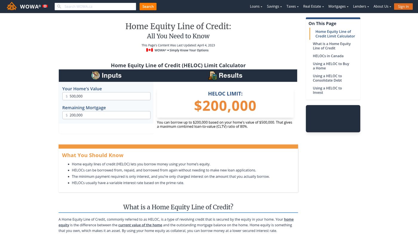 Home Equity Line of Credit: Full Guide | WOWA.ca
