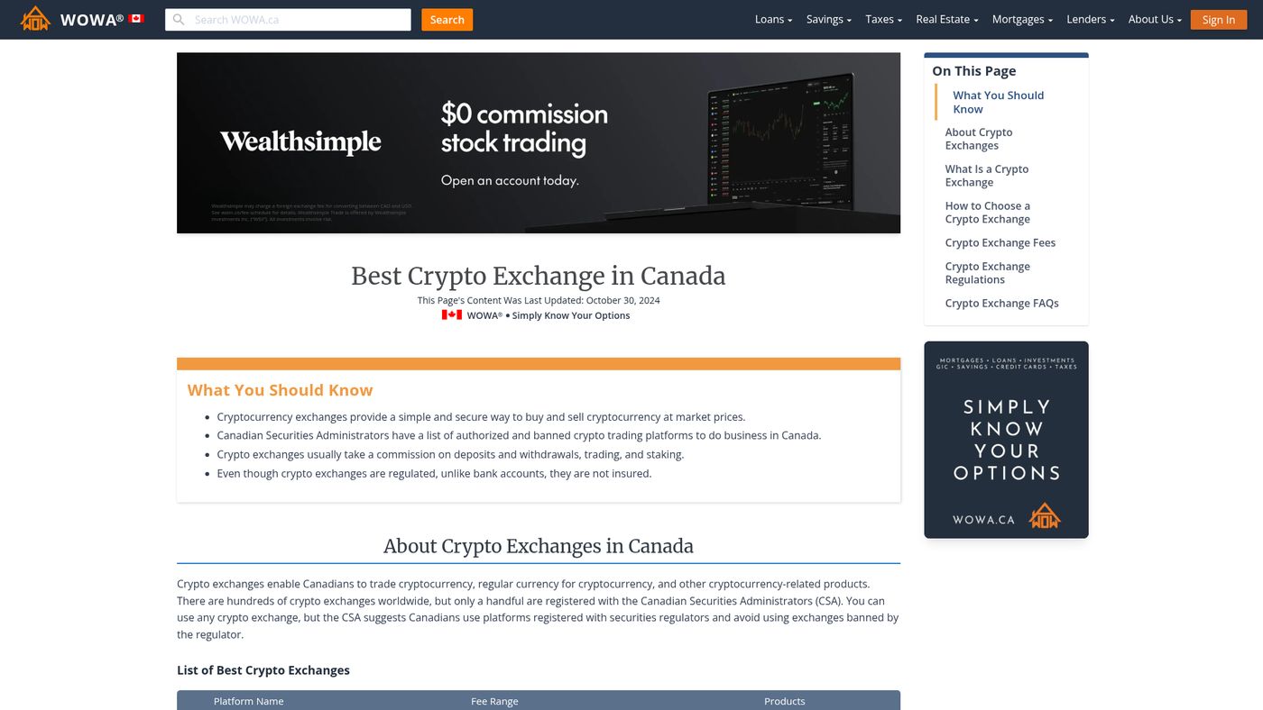 Best Crypto Exchange Canada | WOWA.ca