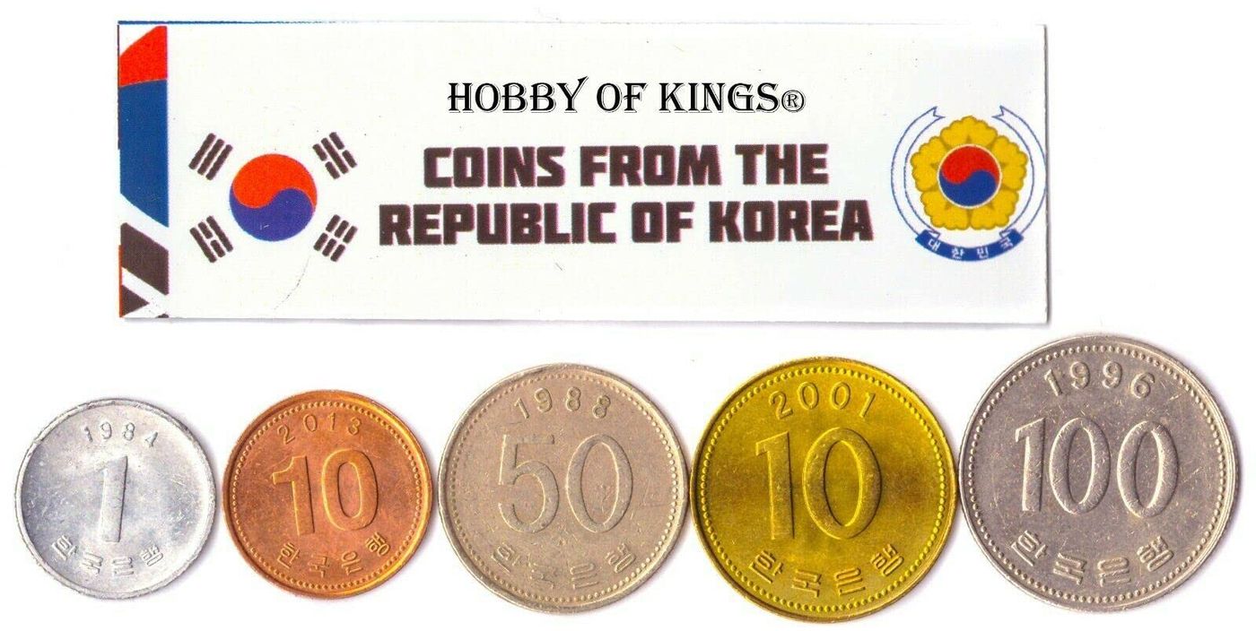 South Korea 5 Mixed Coins | 1 Won to 100 Won | Korean Currency Since 1966 :  Amazon.ca: Toys & Games
