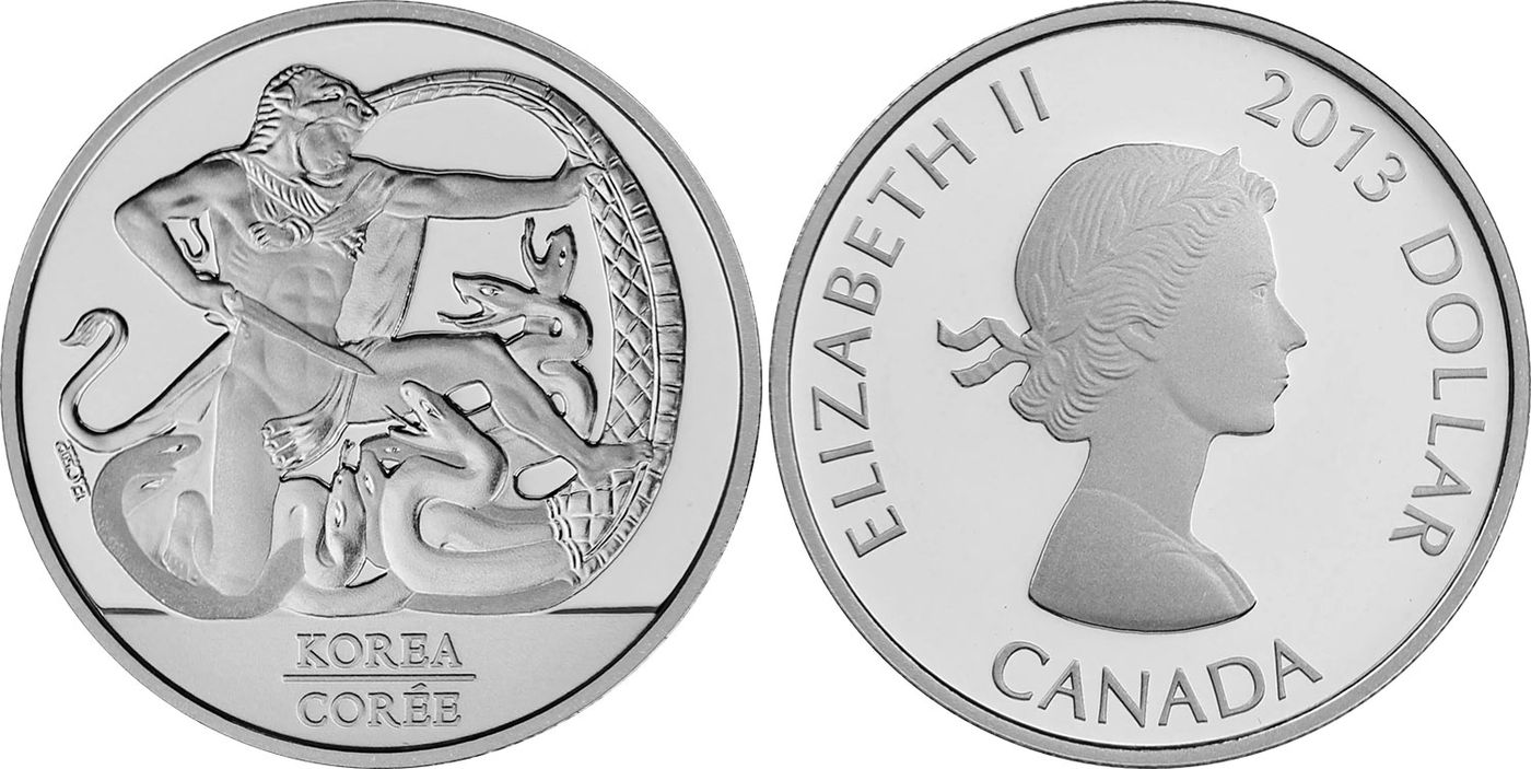 Coins and Canada | 1 dollar 2013 - Korean Armistice Agreement | Historical  values of Canadian coins
