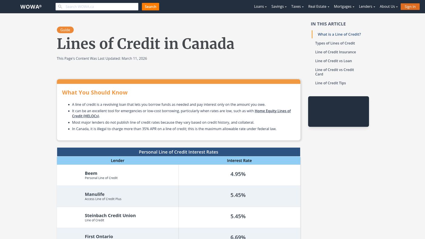 Lines of Credit in Canada | WOWA.ca