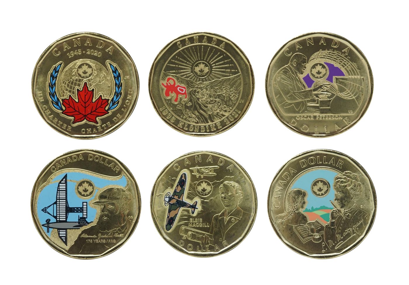 2020-2024 Canadian Coloured Loonie Collection of 6 Coins (Uncirculated)