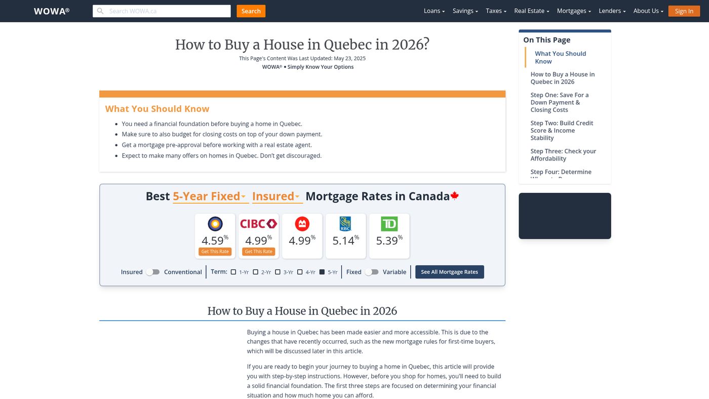 Home Purchasing Guide in Quebec | WOWA.ca
