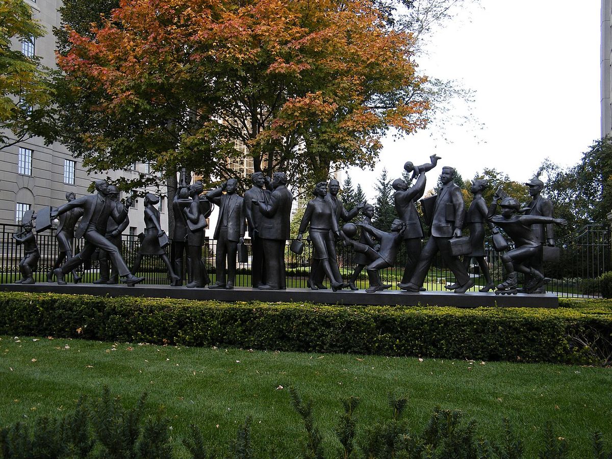 Community, by Kirk Newman (2001). Located in Toronto, Canada; the sculpture was commissioned by Manulife Financial.