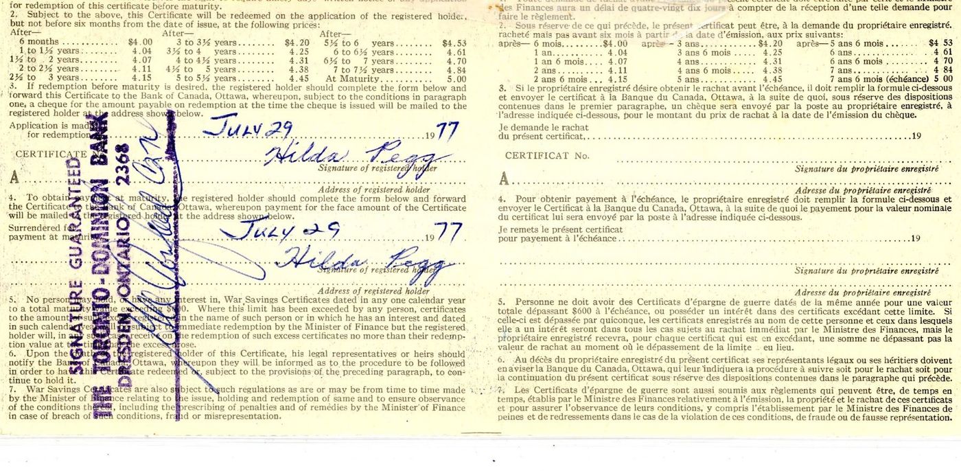 1942 $5 Dominion Of Canada War Savings Certificate, Schmalz Auctions