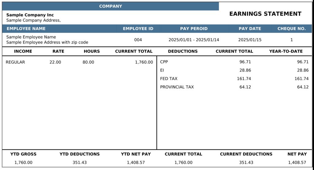 Sample Canadian Pay Stub | Examples & Templates