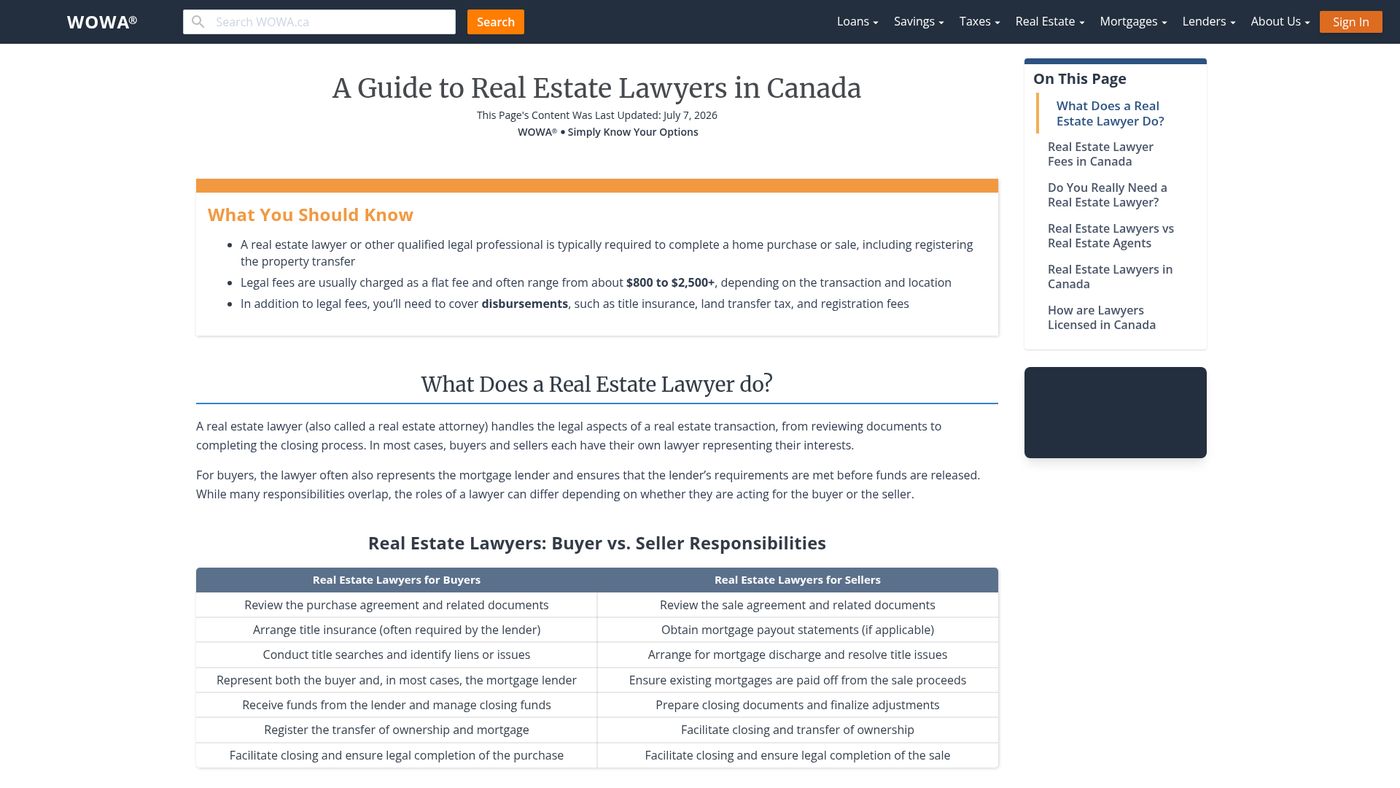 A Guide to Real Estate Lawyers in Canada | WOWA.ca