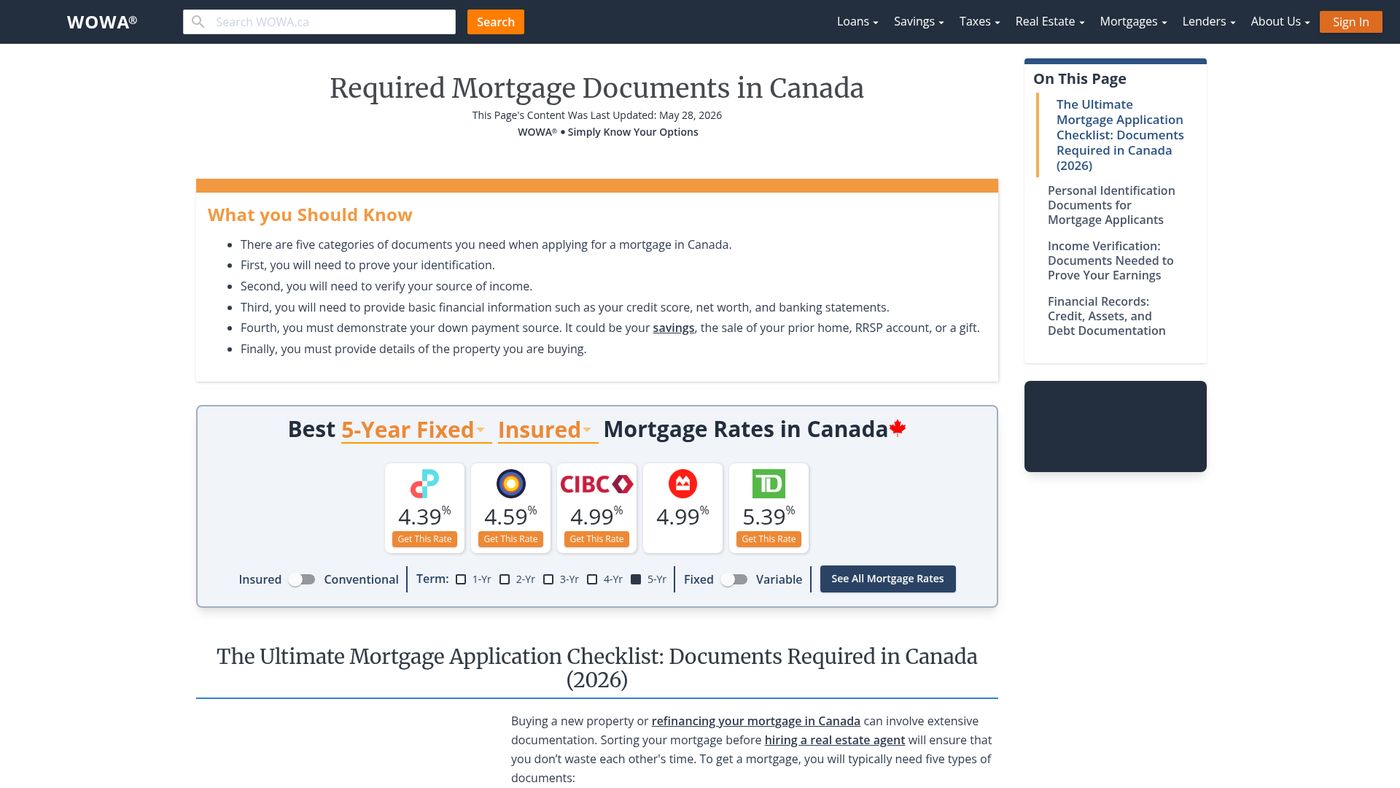Required Mortgage Documents | WOWA.ca