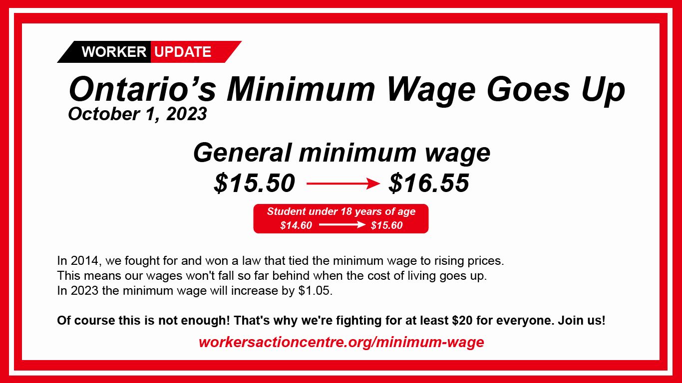 Ontario's minimum wage is increasing October 1st, Workers Action Centre