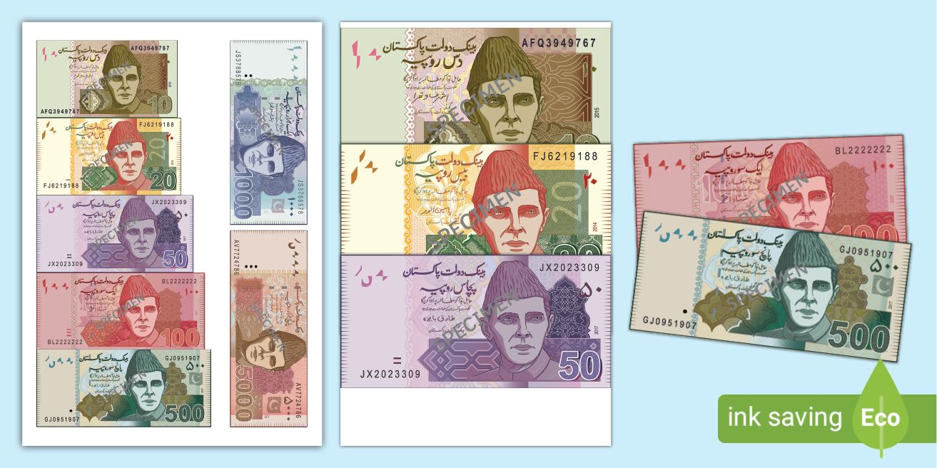 Pakistan Rupee Banknotes Cut Outs