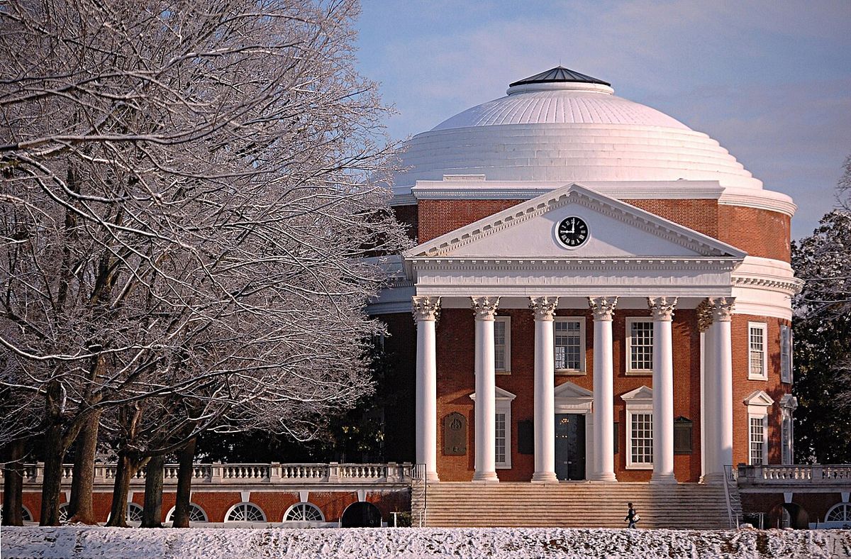 Thomas Jefferson's Rotunda at the University of Virginia. This collegiate structure and those surrounding it are protected with internationa
