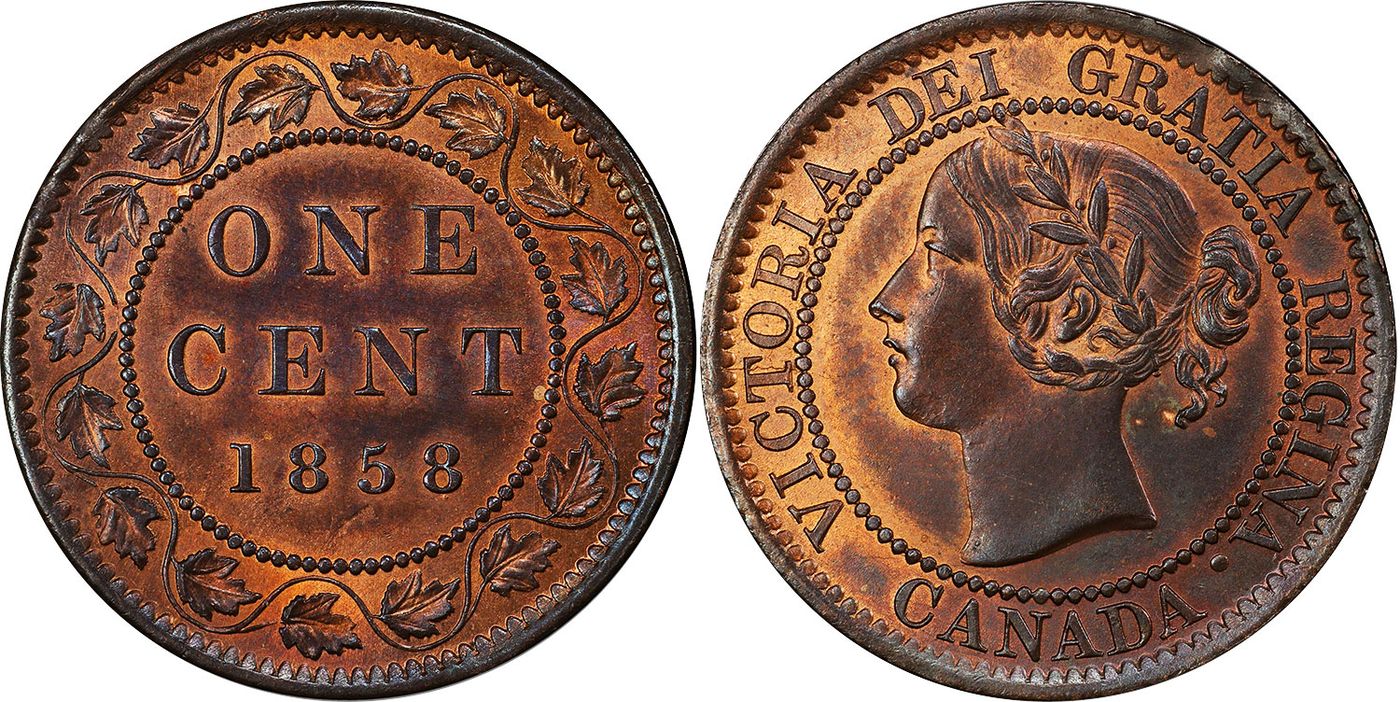 Coins and Canada | 1 cent 1858 | Canadian coins price guide, values, errors, varieties and features | Coins and Canada
