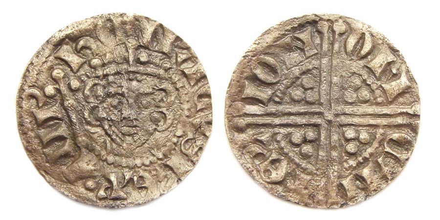 England, long cross penny of Henry III (1216-1272), Canterbury mint. Obverse: Crowned facing bust of Henry III with sceptre; legend: HENRICV