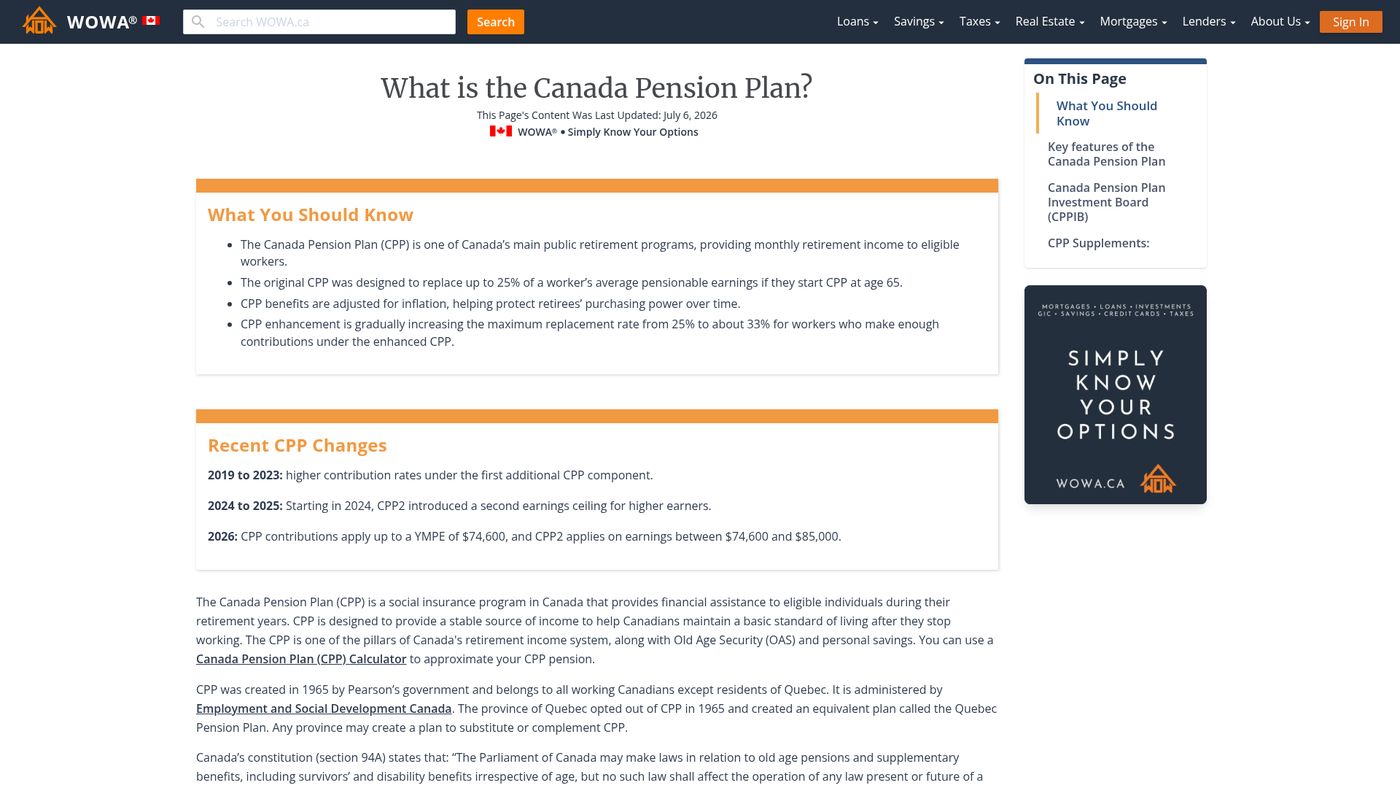 What is the Canada Pension Plan? | WOWA.ca