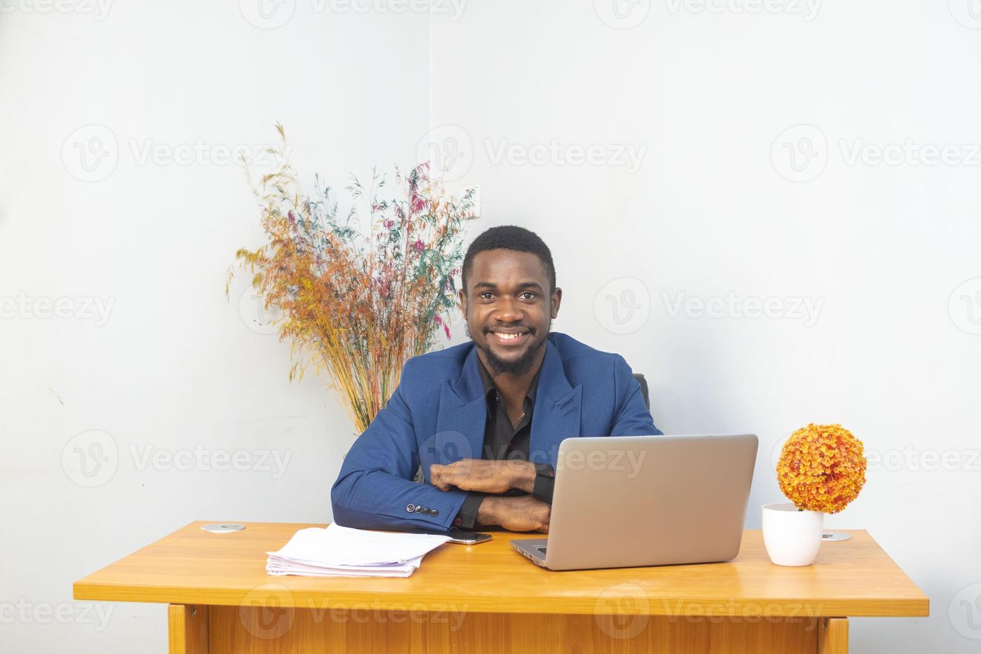 Businessman using laptop computer in office. Happy middle aged man,  entrepreneur, small business owner working online. 53560635 Stock Photo