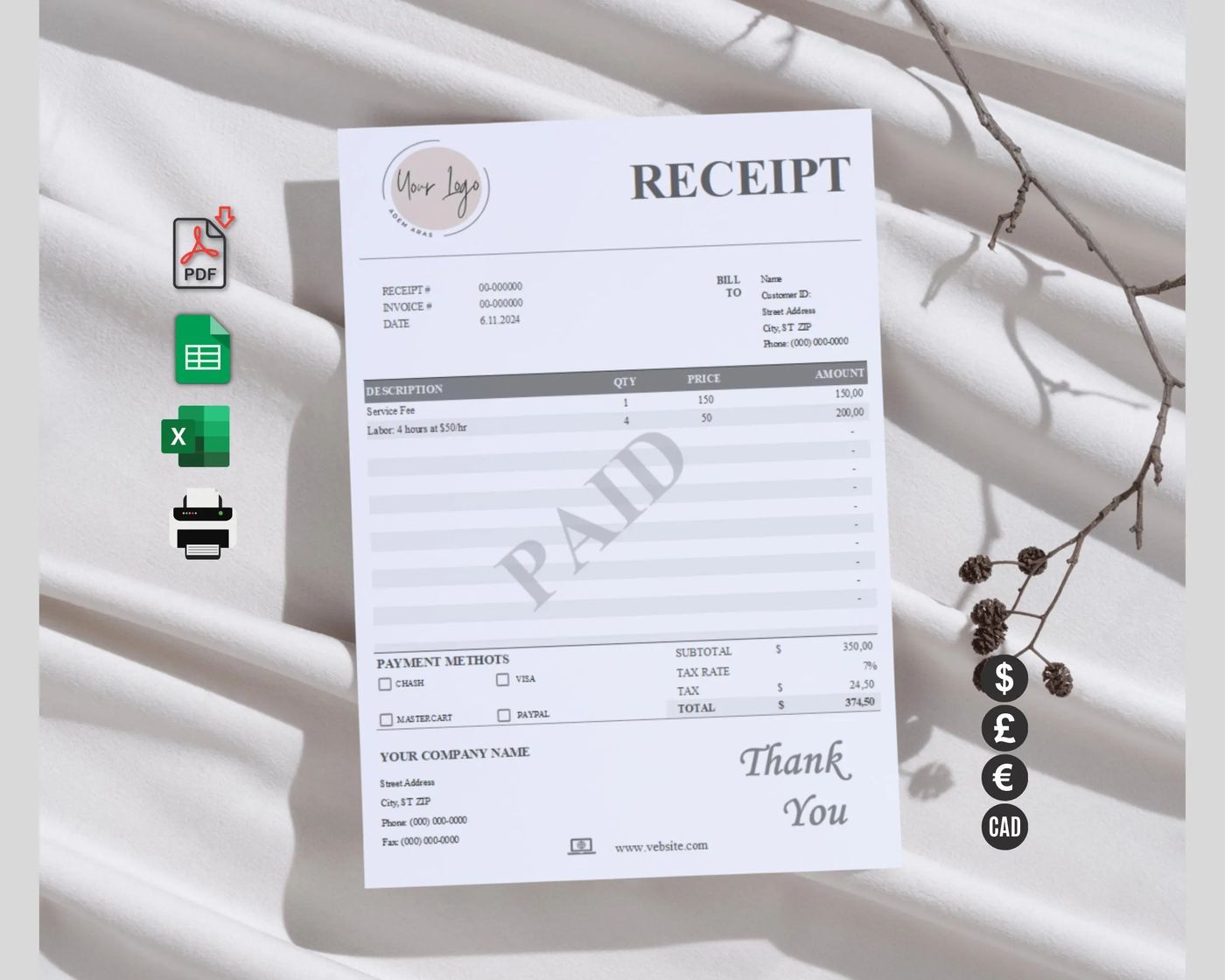 Custom Receipt Books, Etsy Canada