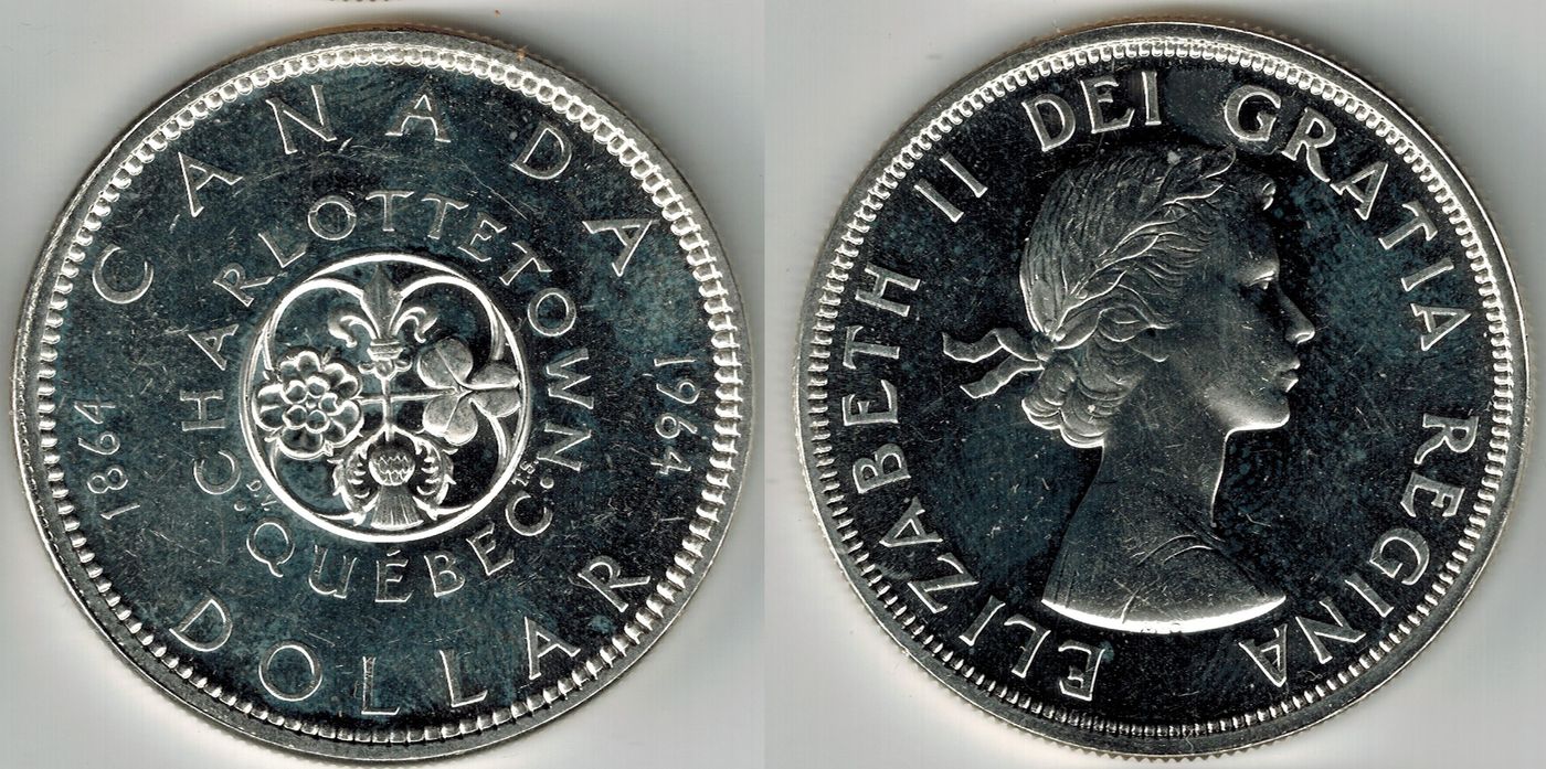 3 Roubles (Rubles) 1996 Russia, HUGE: 3.9CM, 34.88GR, SILVER 900,  UNCIRCULATED; Canada Dollar, Elizabeth II 1964, 23.33GR, 3.6CM, SILVER 80