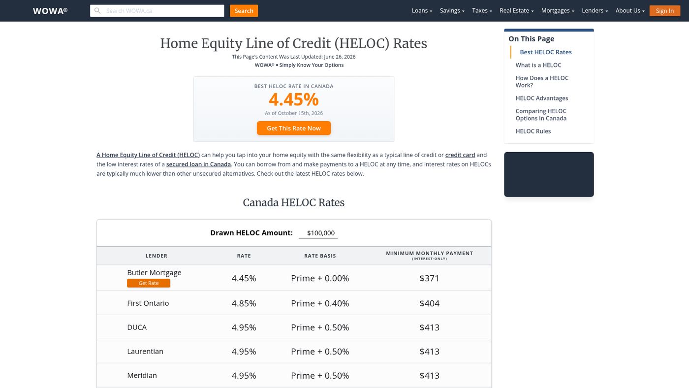 Best Canada HELOC Rates - 4.45% | WOWA.ca
