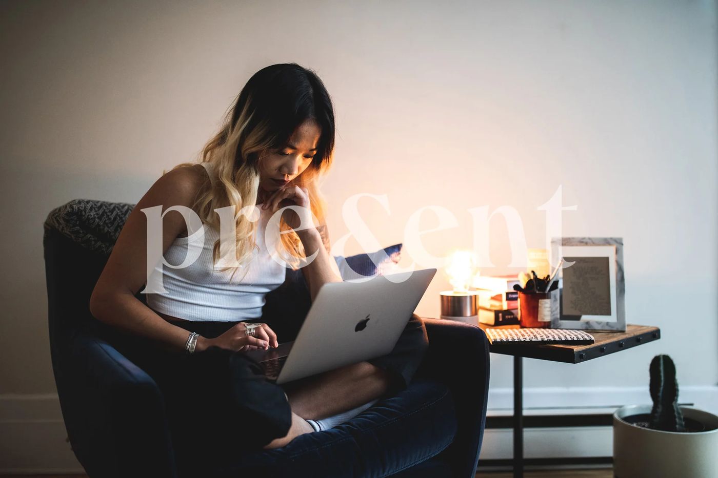 Person working from home sitting casually with their laptop