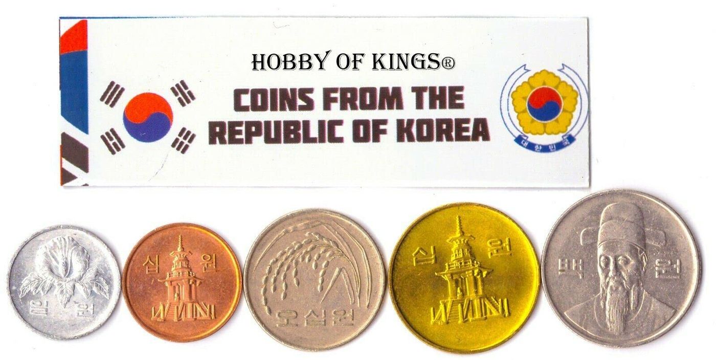 South Korea 5 Mixed Coins | 1 Won to 100 Won | Korean Currency ...