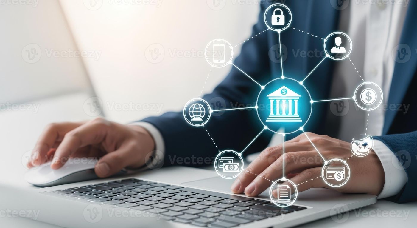Online Banking and Financial Technology Concept Person Using Laptop for  Secure Transactions and Digital Finance 70675214 Stock Photo at Vec