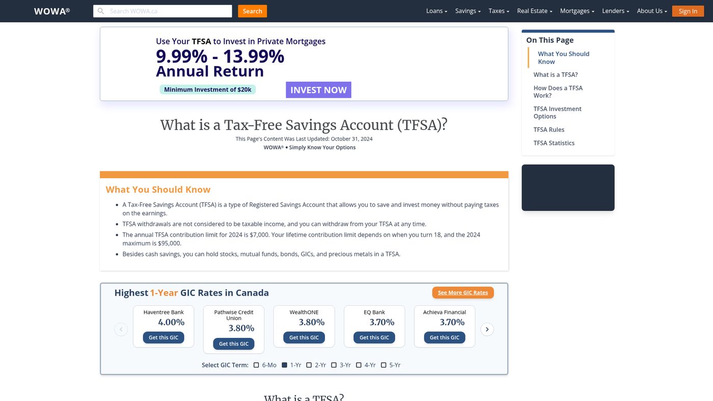 What is a TFSA? Guide to Tax-Free Savings Account | WOWA.ca