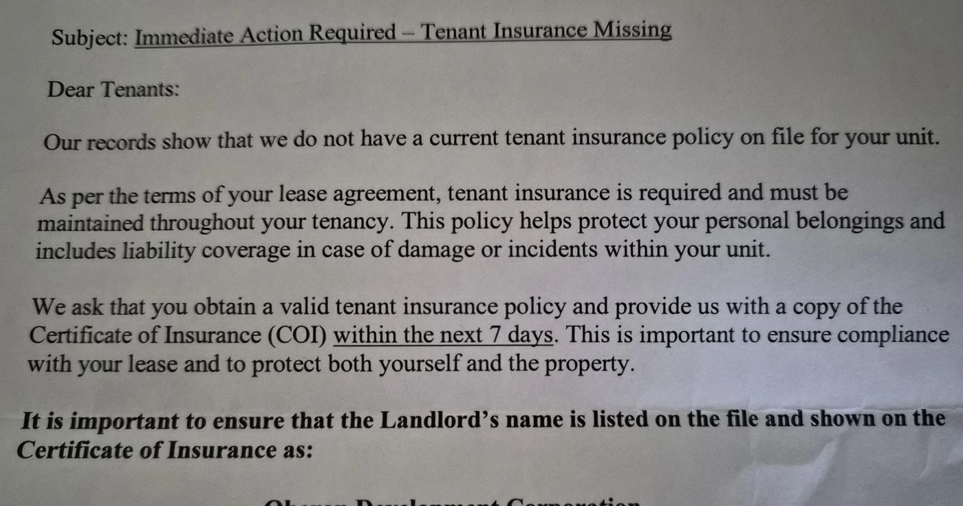 Tenant's insurance with landlord's name listed : r/TorontoRenting
