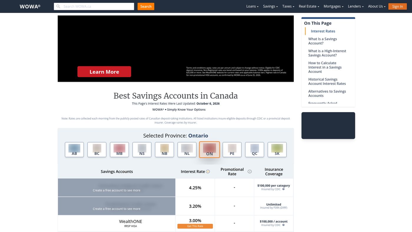 Best Savings Accounts in Canada, Compare Interest Rates | WOWA.ca